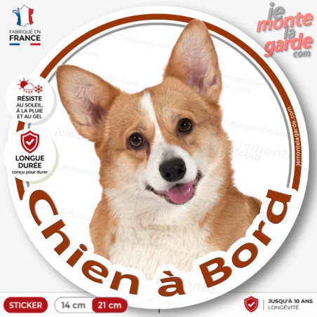 Welsh Corgi fauve, sticker voiture rond photo "Chien à Bord" résiste dehors, 2 Tailles D