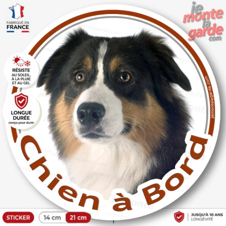 Berger Australien, sticker voiture rond "Chien à Bord" résiste dehors, 2 Tailles D