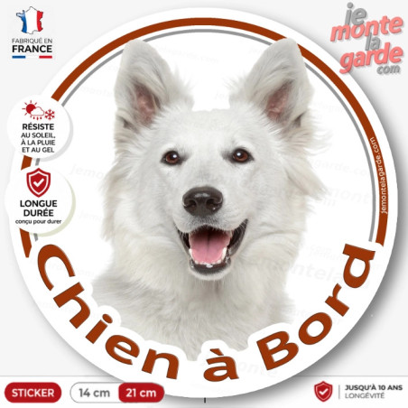 Sticker Berger Blanc Suisse “Chien À Bord” Rond Pour Voiture | 2 Tailles
