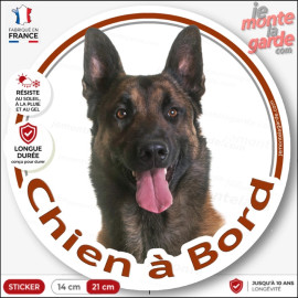 Sticker chien à bord Berger Allemand noir et feu, photo autocollant rond voiture, résiste pluie soleil gel