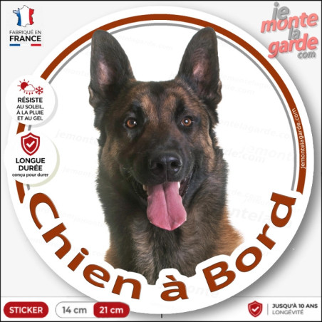 Sticker chien à bord Berger Allemand noir et feu, photo autocollant rond voiture, résiste pluie soleil gel