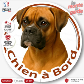 Sticker chien à bord Boxer fauve masque noir, photo autocollant rond voiture, résiste pluie soleil gel