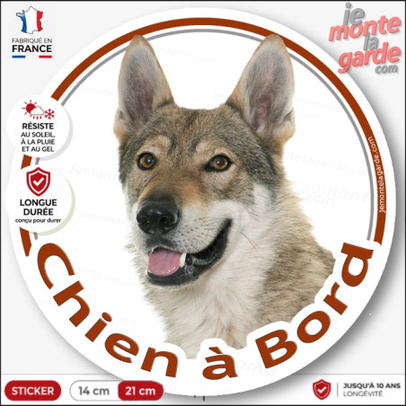 Sticker chien à bord Chien-loup Tchécoslovaque, photo autocollant voiture, résiste pluie soleil gel