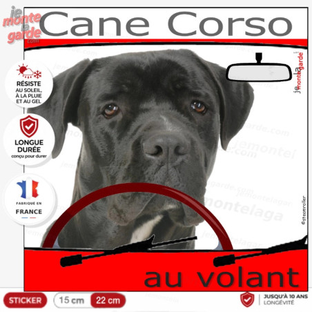 Autocollant marrant. à coller sur la voiture pour prévenir de la présence de votre Cane Corso Italiano tout noir.