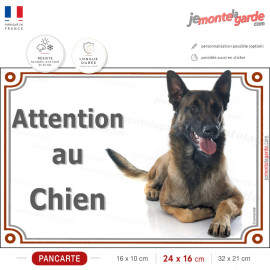 pancarte de portail pour valoriser votre Berger Belge Malinois tout en prévenant les visiteurs que ici,  Attention au Chien !