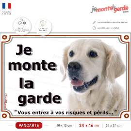 Je monte la garde Golden Retriever crème, vous entrez à vos risques, photo pancarte, résiste pluie soleil gel
