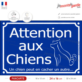 Pancarte PLURIEL Attention aux Chiens, un chien peut en cacher un autre, sécurité portail propriété, résiste pluie soleil gel