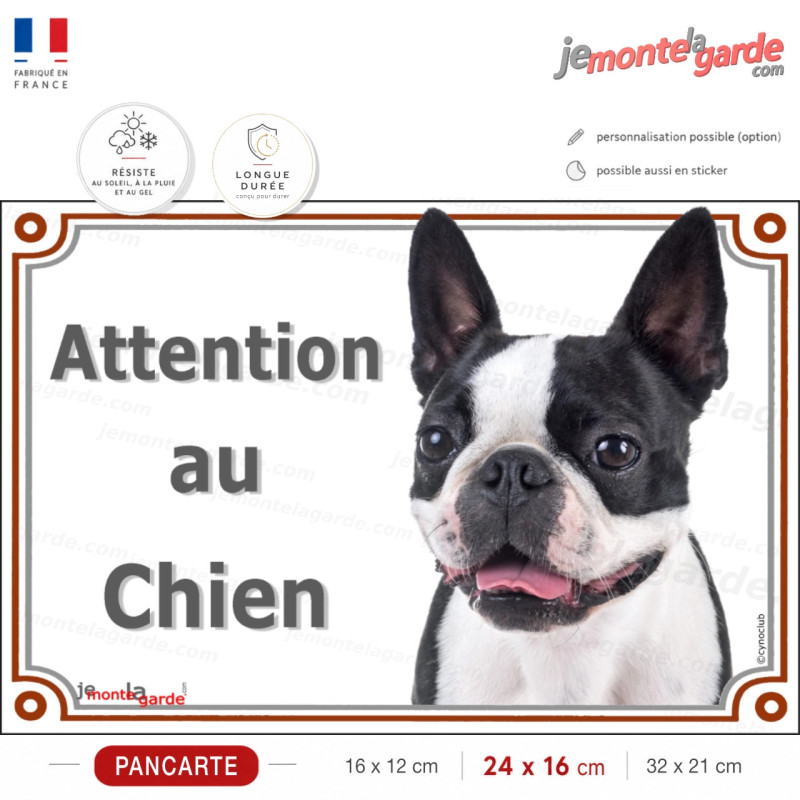 Votre Boston Terrier noir et blanc mis en valeur sur votre portail par cette plaque élégante. Attention au Chien Votre Boston Terrier noir et blanc mis en valeur sur votre portail par cette plaque élégante. Attention au Chien