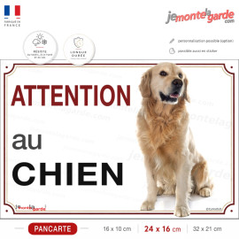 pancarte de portail pour valoriser votre Golden Retriever tout en prévenant les visiteurs que ici,  "Attention au Chien !"