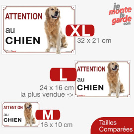 Golden Retriever, plaque portail photo "Attention au Chien" résiste pluie soleil gel, idée cadeau, 3 Tailles D