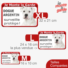 Plaque portail rouge photo "Je Monte la Garde, notre Dogue Argentin surveille et protège" 3 Tailles D