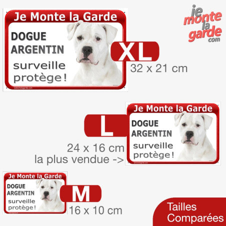 Plaque portail rouge photo "Je Monte la Garde, notre Dogue Argentin surveille et protège" 3 Tailles D