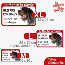 Griffon, plaque portail rouge "Je Monte la Garde, Korthals surveille et protège" résiste dehors, 3 Tailles D