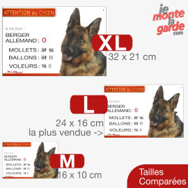 Berger Allemand, plaque humour "Attention au Chien, Nombre de Voleurs, ballons, facteurs" 3 Tailles