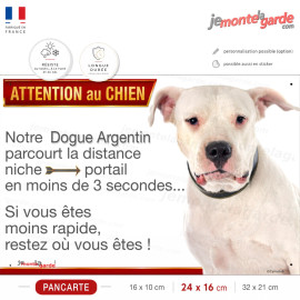 Notre Dogue Argentin parcourt niche portail en moins de 3 secondes, restez où vous êtes, photo pancarte sécurité, résiste dehors