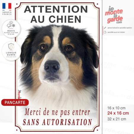 Attention au chien Berger Australien, merci de ne pas entrer sans autorisation, photo pancarte portail, résiste dehors