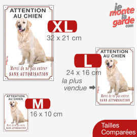 Golden Retriever, plaque portail verticale photo "Attention au Chien, pas entrer sans autorisation" 3 Tailles D