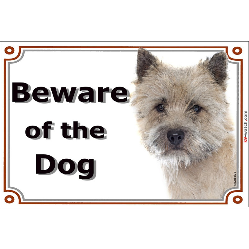Cairn Terrier Beware of the Dog sign with light wheaten rough-coated dog photo for gates, fences and doors.