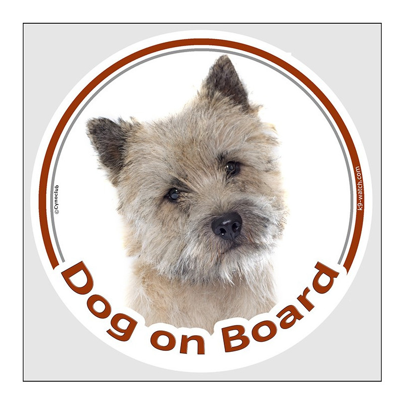 Cairn Terrier Dog on Board sticker with light wheaten rough-coated dog photo for car windows and vehicles.
