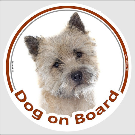 Cairn Terrier Dog on Board sticker with light wheaten rough-coated dog photo for car windows and vehicles.