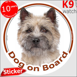 Cairn Terrier Dog on Board sticker with grey-wheaten rough-coated dog photo for car windows and vehicles.