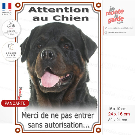Rottweiler, plaque portail verticale "Attention au Chien, pas sans autorisation" 3 Tailles D Rottweiler, plaque portail verticale "Attention au Chien, pas sans autorisation" 3 Tailles D