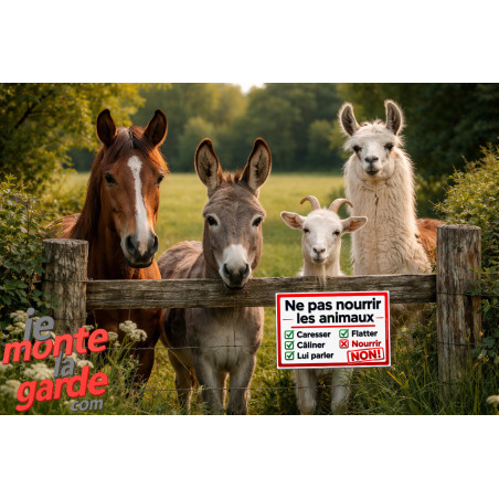 Panneau Portail "Ne pas Nourrir les Animaux, merci", pancarte champ, chevaux, ânes, poneys, bien visible