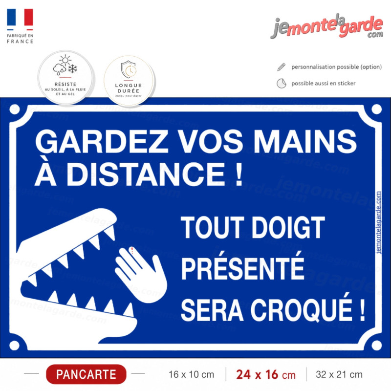 Plaque Portail bleue "tout doigt montré croqué ou mordu"