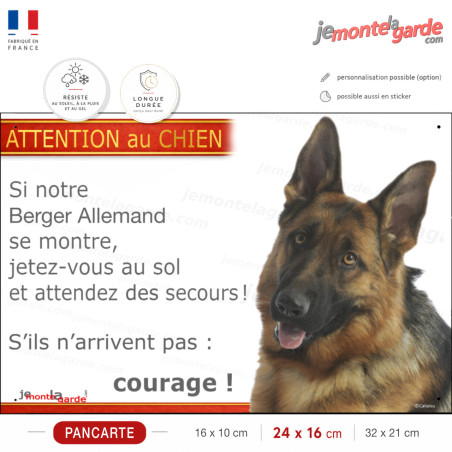 Berger Allemand poils courts, plaque portail humour "Attention au chien, Jetez Vous au Sol" photo, résiste pluie soleil gel