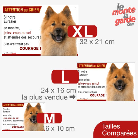 Eurasier fauve, plaque portail humour "Attention au Chien, Jetez Vous au Sol" 3 Tailles
