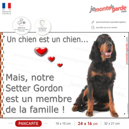 Setter Gordon Assis, panneau photo "un chien est un membre de la famille" idée cadeau, résiste dehors