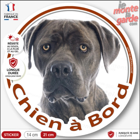 Sticker Cane Corso "Chien à Bord" pour voiture, adhésif durable de fabrication française, résiste dehors