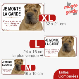 copie de Shar-Peï fauve, plaque portail photo "Je Monte la Garde, risques et périls" 3 Tailles