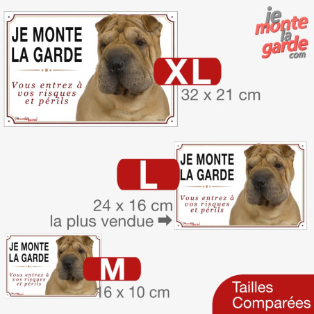 copie de Shar-Peï fauve, plaque portail photo "Je Monte la Garde, risques et périls" 3 Tailles