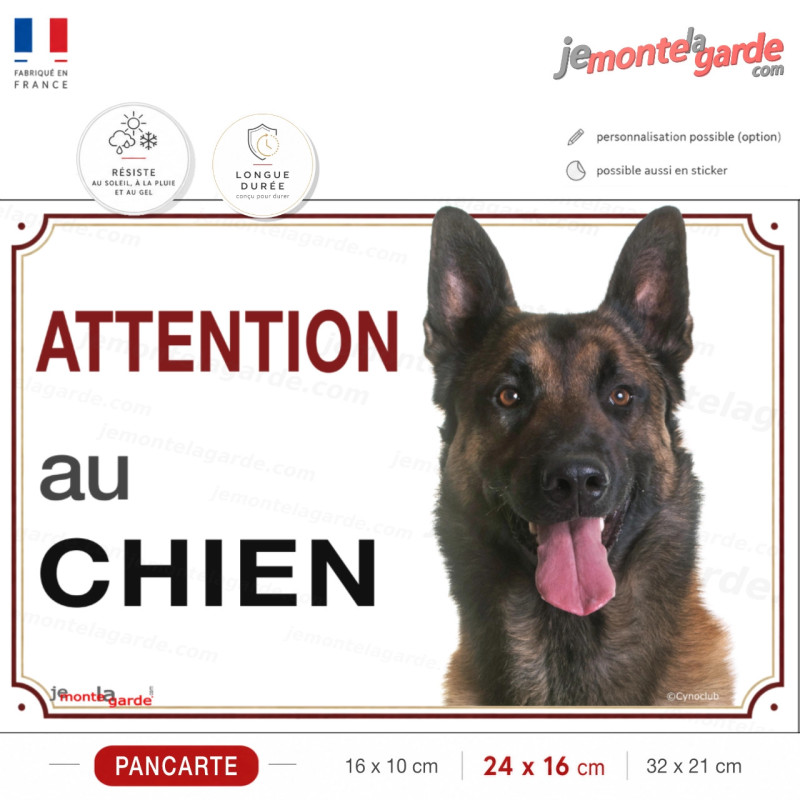 Pancarte Berger Belge Malinois "ATTENTION au CHIEN" pour portail, signalétique durable fabriquée en France