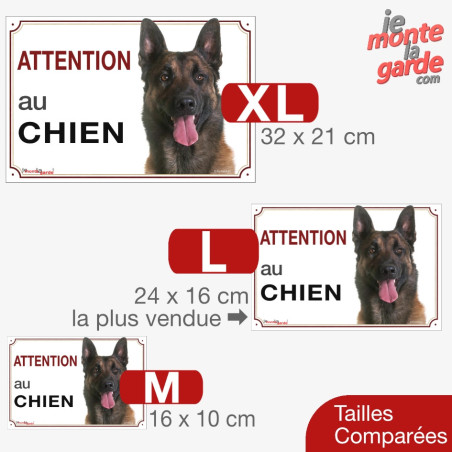 Malinois, plaque portail photo "Attention au Chien" résiste dehors, 3 Tailles