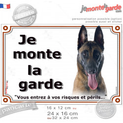 Berger Belge Malinois Tête, Plaque portail "Je Monte la Garde, vous entrez à vos risques et périls" photo, résiste pluie soleil