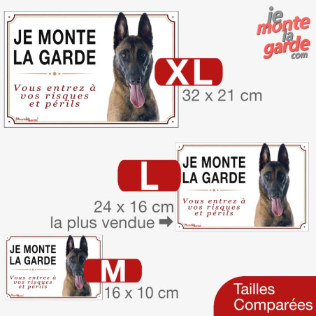 Malinois, plaque portail "Je Monte la Garde, risques et périls" 3 Tailles