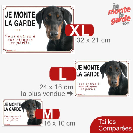 Dobermann, plaque portail photo "Je Monte la Garde, risques et périls" 3 Tailles