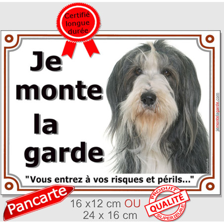 Bearded Collie noir et blanc Tête, plaque portail "Je Monte la Garde, vous entrez à vos risques et périls" colley barbu photo, r
