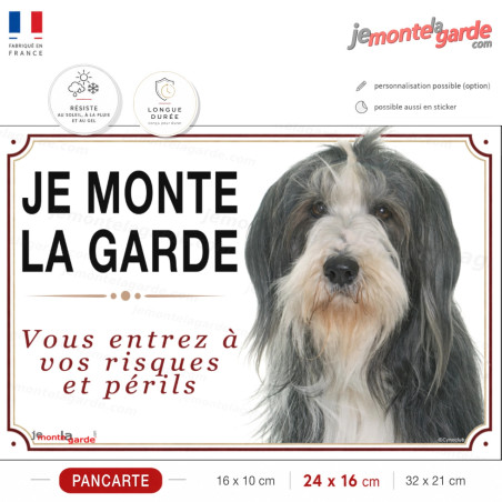 Bearded Collie, plaque portail photo "Je Monte la Garde, risques et périls" 3 Tailles