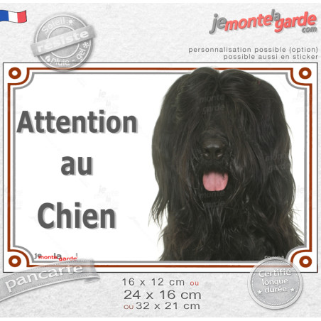 Briard noir, plaque portail photo "Attention au Chien" 3 Tailles