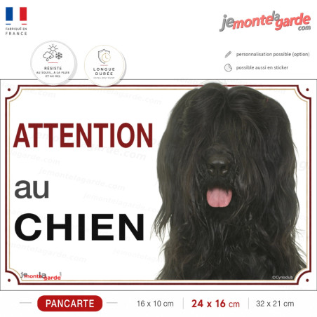 Pancarte Briard noir "ATTENTION au CHIEN" pour portail, signalétique durable fabriquée en France