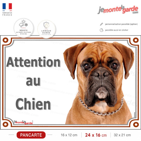 pancarte de portail pour valoriser votre Boxer fauve tout en prévenant les visiteurs que ici, "Attention au Chien !"