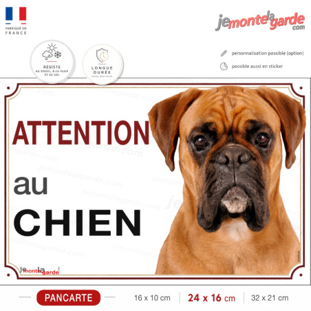 Pancarte Boxer fauve à masque noir "ATTENTION au CHIEN" pour portail, fabrication française durable