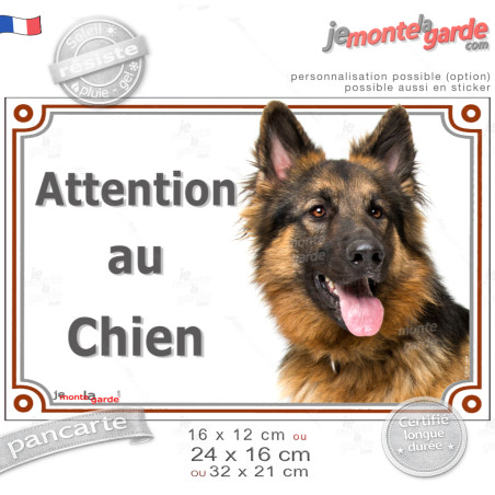Berger Allemand noir et feu à poils longs Tête, plaque portail extérieur "Attention au Chien" photo, résiste pluie soleil gel, i