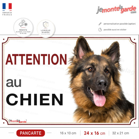 Berger Allemand poils longs, plaque portail "Attention au Chien" 3 Tailles