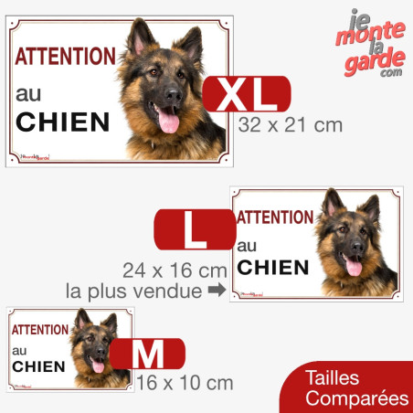 Berger Allemand poils longs, plaque portail "Attention au Chien" 3 Tailles