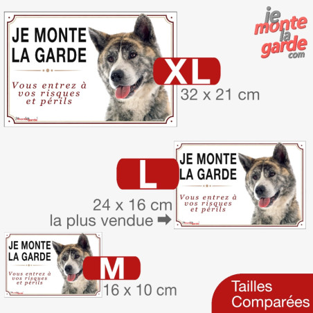 Akita Inu, plaque portail photo "Je Monte la Garde, risques et périls" 3 Tailles