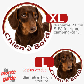 Teckel à poils ras, sticker voiture rond "Chien à Bord" 2 Tailles